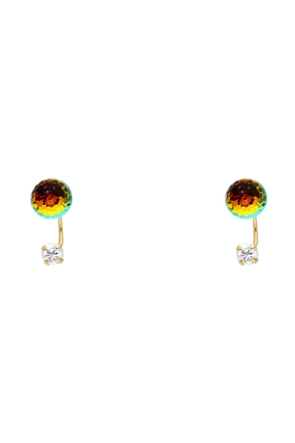 14k Yellow Gold Rainbow Ball Huggie Stud Ear Cuff Circle Earrings Jewelry Female Unisex