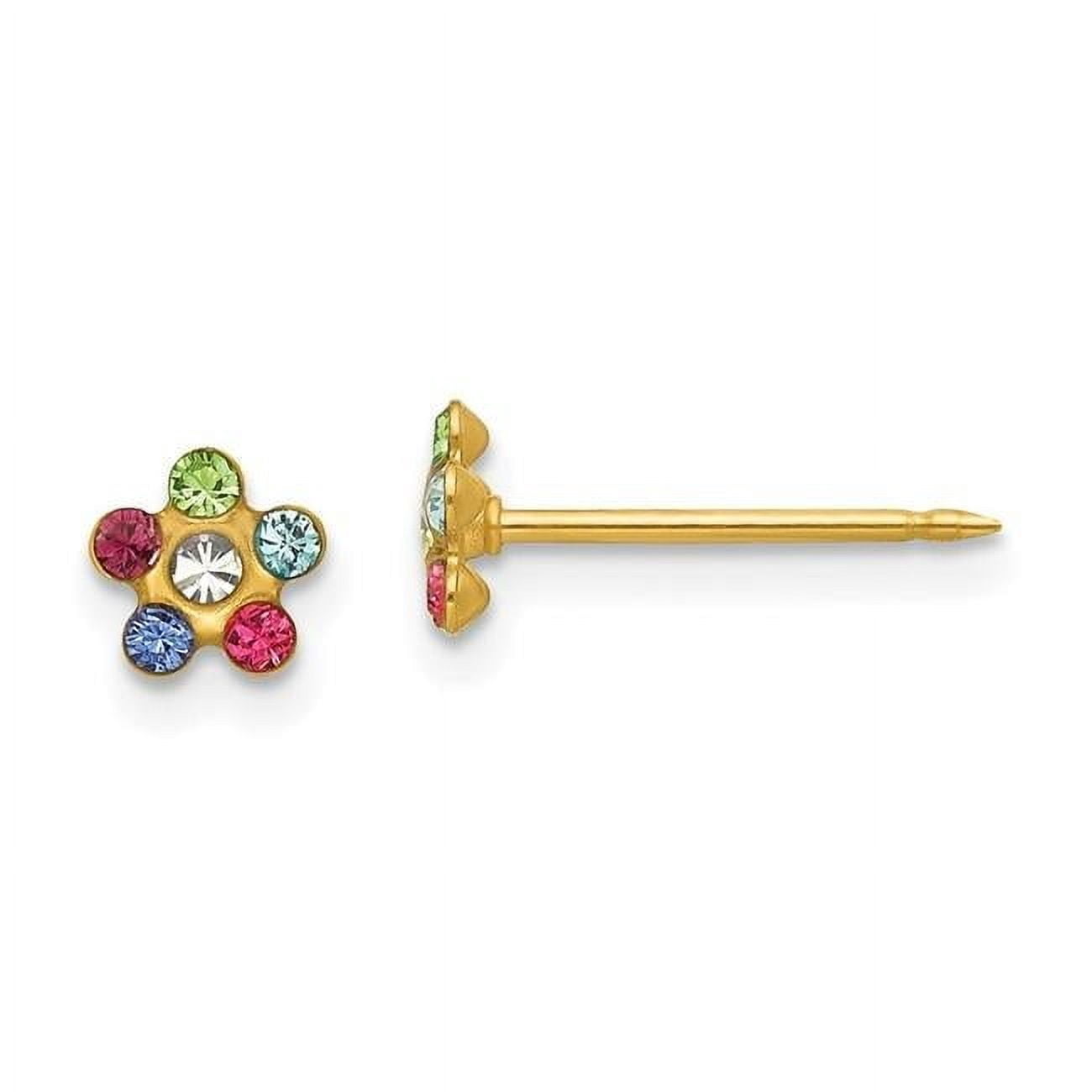 14k Yellow Gold Rainbow Flower With Multi Crystal Stones Earrings (5MM)
