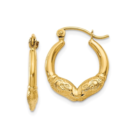 14k Yellow Gold Ram Head Hoop Earrings, Polished Aries Zodiac Jewelry for Women