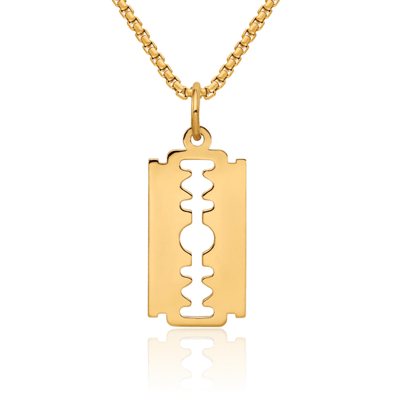 14K Solid Yellow Gold Razor Blade Necklace Chain Pendant Charm