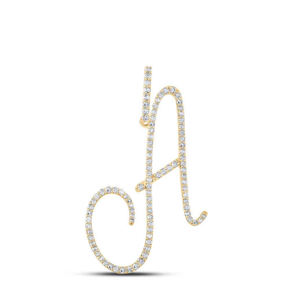 14k Yellow Gold Real Diamond Fancy Cursive Script Font Initial A ...