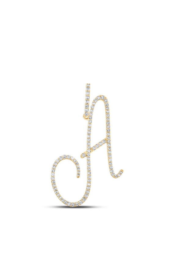 14k Yellow Gold Real Diamond Fancy Cursive Script Font Initial A Pendant 1/2 CT