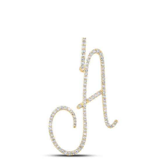 14k Yellow Gold Real Diamond Fancy Cursive Script Font Initial A Pendant 1/2 CT