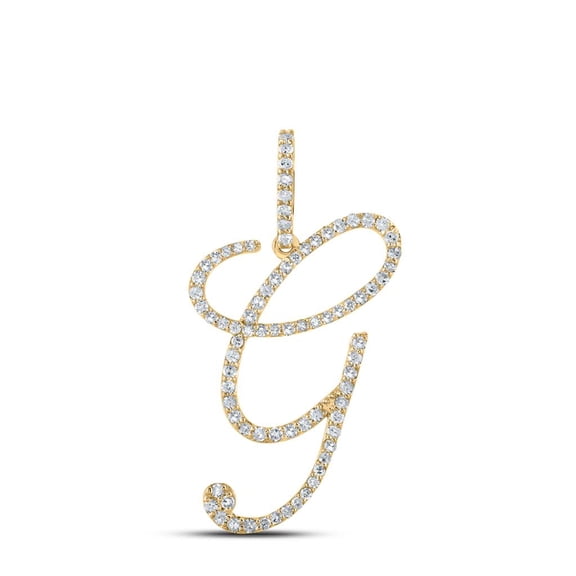 14k Yellow Gold Real Diamond Fancy Cursive Script Font Initial G Pendant 1/2 CT