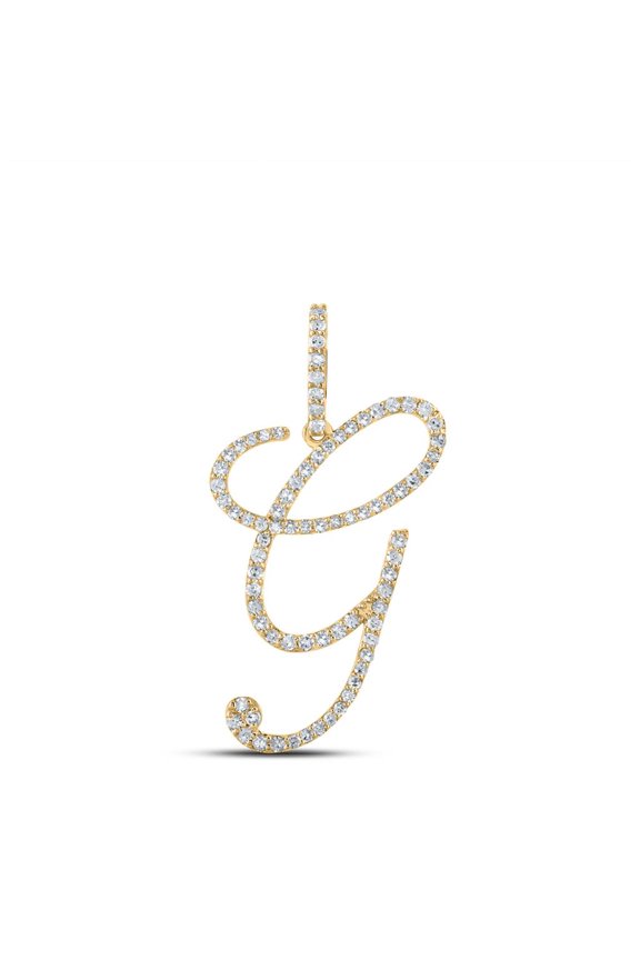 14k Yellow Gold Real Diamond Fancy Cursive Script Font Initial G Pendant 1/2 CT