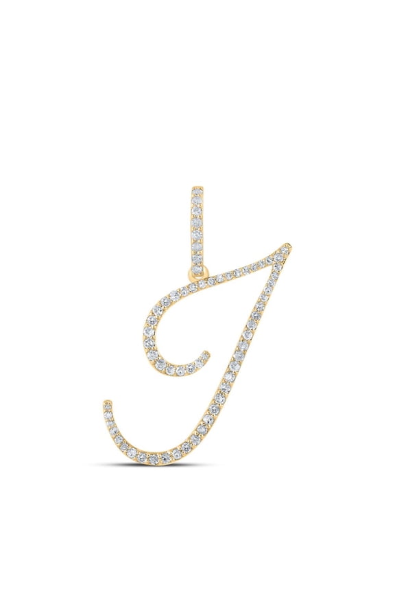 14k Yellow Gold Real Diamond Fancy Cursive Script Font Initial I Pendant 3/8 CT