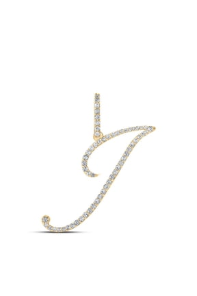 14k Yellow Gold Real Diamond Fancy Cursive Script Font Initial J Pendant 1/3 CT