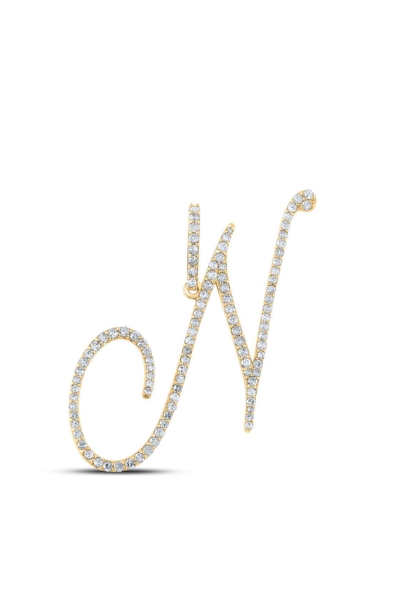 14k Yellow Gold Real Diamond Fancy Cursive Script Font Initial N Pendant 5/8 CT