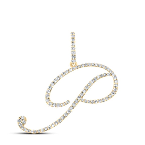 14k Yellow Gold Real Diamond Fancy Cursive Script Font Initial P Pendant 1/2 CT