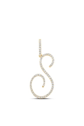 14k Yellow Gold Real Diamond Fancy Cursive Script Font Initial S Pendant 3/8 CT