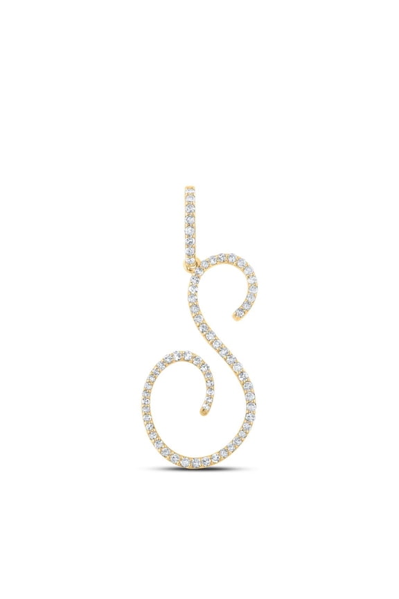 14k Yellow Gold Real Diamond Fancy Cursive Script Font Initial S Pendant 3/8 CT