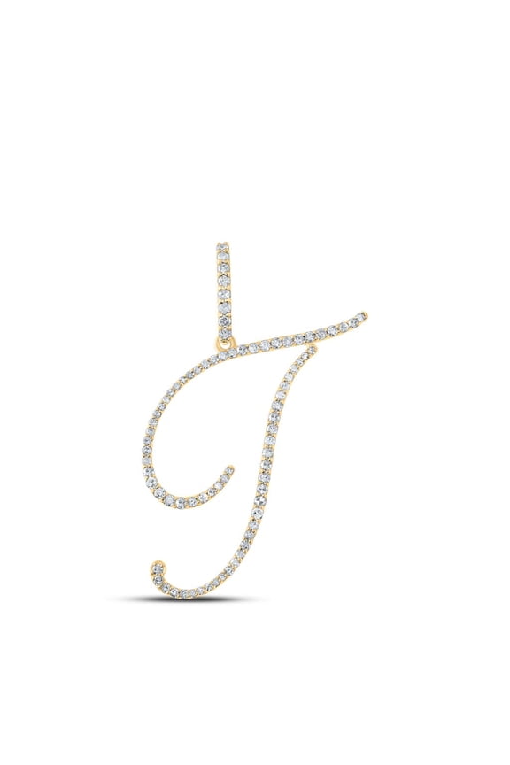 14k Yellow Gold Real Diamond Fancy Cursive Script Font Initial T Pendant 3/8 CT