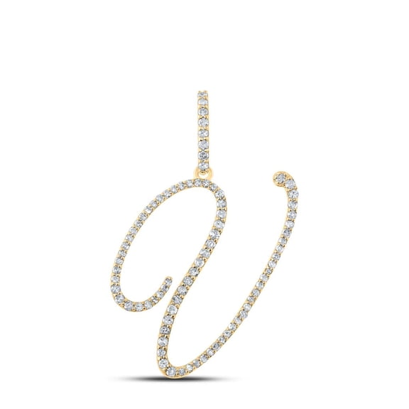 14k Yellow Gold Real Diamond Fancy Cursive Script Font Initial V Pendant 1/2 CT