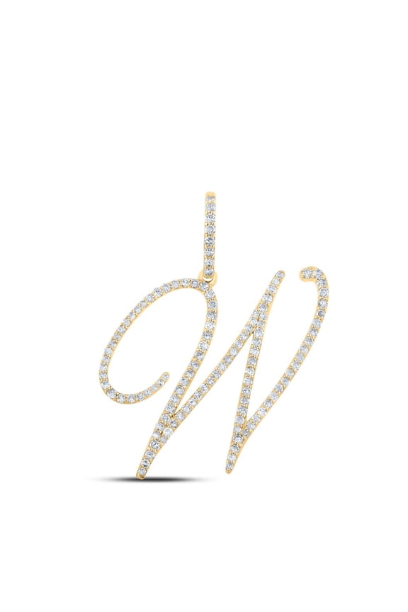 14k Yellow Gold Real Diamond Fancy Cursive Script Font Initial W Pendant 5/8 CT