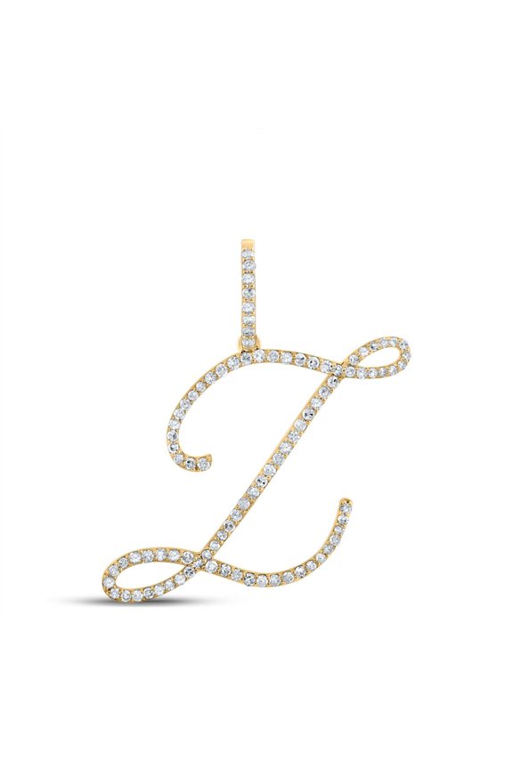 14k Yellow Gold Real Diamond Fancy Cursive Script Font Initial Z Pendant 5/8 CT