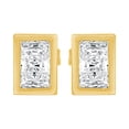 thumbnail image 1 of 14k Yellow Gold, Rectangle Bezel 5mm Push Back Stud Earring Created CZ Crystals, 1 of 3
