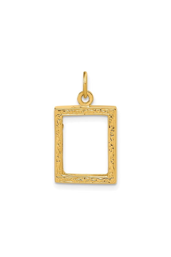 14k Yellow Gold Rectangular Photo Pendant for Women, Floral Frame Jewelry, Sentimental Memory Keepsake, Small Picture Holder Charm for Necklace