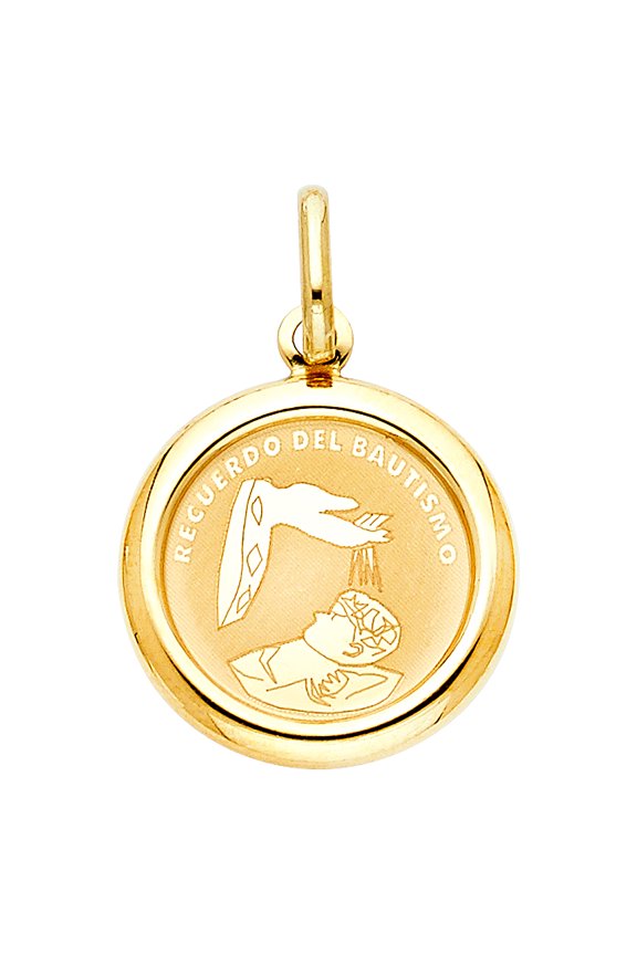 14k Yellow Gold Recuerdo Del Bautismo Holy Baptism Catholic Sacrament Pendant Jewelry Female Unisex