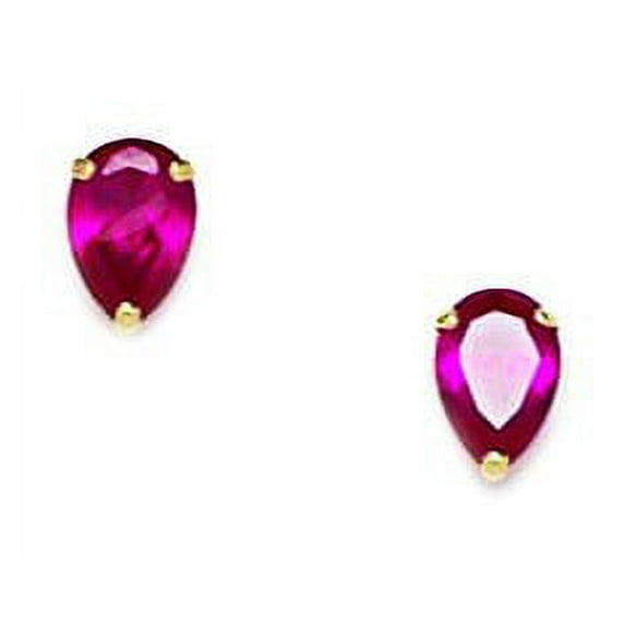 14k Yellow Gold Red 6x4mm Pear Shaped Cubic Zirconia Screw-Back Earrings