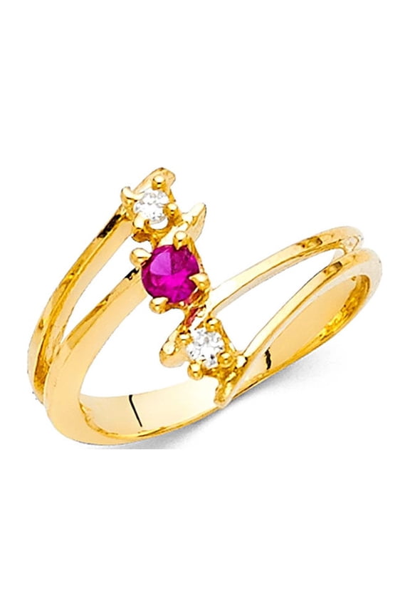 14k Yellow Gold Red CZ Fashion Ring Curve Band Semanario Style Polished Finish Fancy Size 8