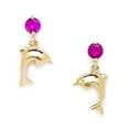 thumbnail image 1 of 14k Yellow Gold Red Cubic Zirconia Dolphin Drop Screw-Back Earrings - Measures 13x7mm, 1 of 2