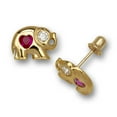 thumbnail image 1 of 14k Yellow Gold Red Cubic Zirconia Elephant Shaped Screw-Back Earrings - Measures 7x9mm, 1 of 2
