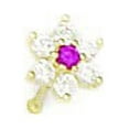 thumbnail image 1 of 14k Yellow Gold Red Cubic Zirconia Flower Body Piercing Jewelry Nose Stud, 1 of 2