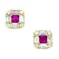 thumbnail image 1 of 14k Yellow Gold Red Cubic Zirconia Small Princess Baguette Cut Fancy Post Earrings - Measures 7x7mm, 1 of 2