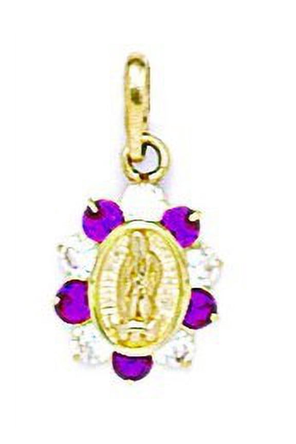 14k Yellow Gold Red Cubic Zirconia Small Virgin Mary Pendant - Measures 17x9mm
