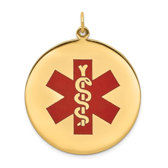 14k Yellow Gold Red Enamel Medical Jewelry Pendant Charm