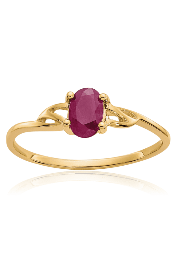14K Solid Yellow Gold Red Ruby Ring July Birthstone Jewelry
