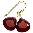 thumbnail image 1 of 14k Yellow Gold Red Simulated Ruby Earrings Faceted Heart Teardrops Simple Briolette Dangle Drops Designed for Adult Women, 1 of 5