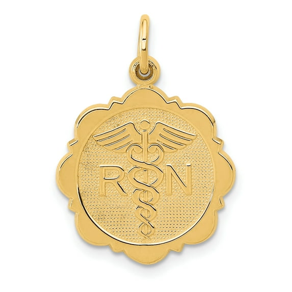 14k Yellow Gold Registered Nurse Disc Charm Pendant