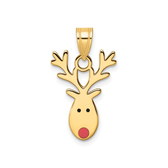 14k Yellow Gold Reindeer Pendant Necklace with Red Nose and Antlers, Christmas Holiday Charm for Women, Festive Seasonal Jewelry, Dainty Animal Symbol of Cheer and Winter Spirit
