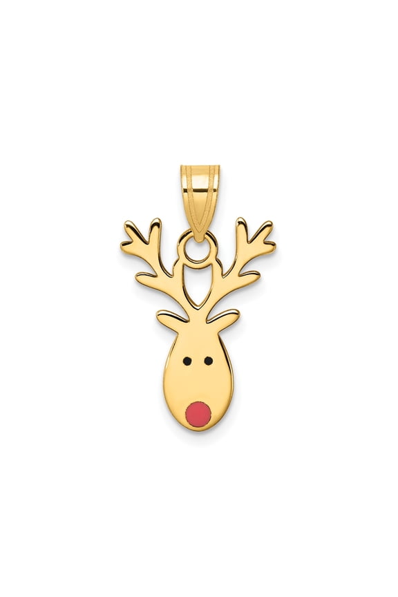 14k Yellow Gold Reindeer Pendant Necklace with Red Nose and Antlers, Christmas Holiday Charm for Women, Festive Seasonal Jewelry, Dainty Animal Symbol of Cheer and Winter Spirit