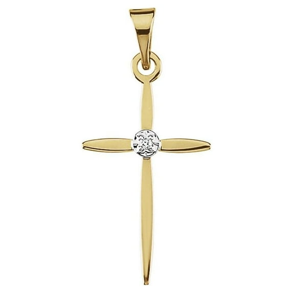 14k Yellow Gold Religious Faith Cross Pendant Necklace With Diamond 17x11mm - Pendant for Women
