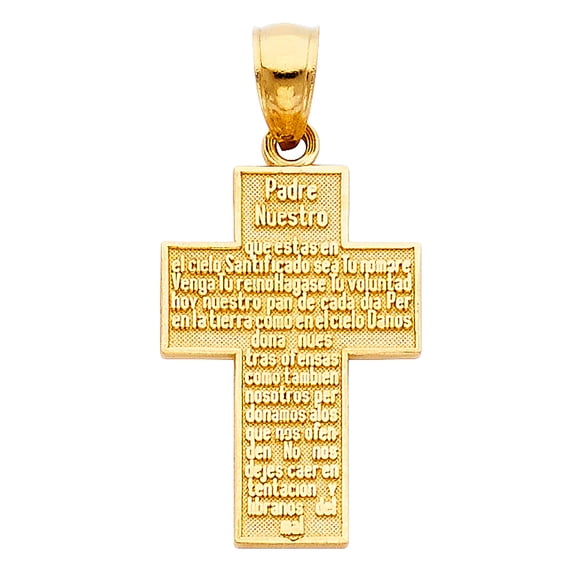 14k Yellow Gold Religious Padre Nuestro Cross Charm Pendant (22mm x 15mm)