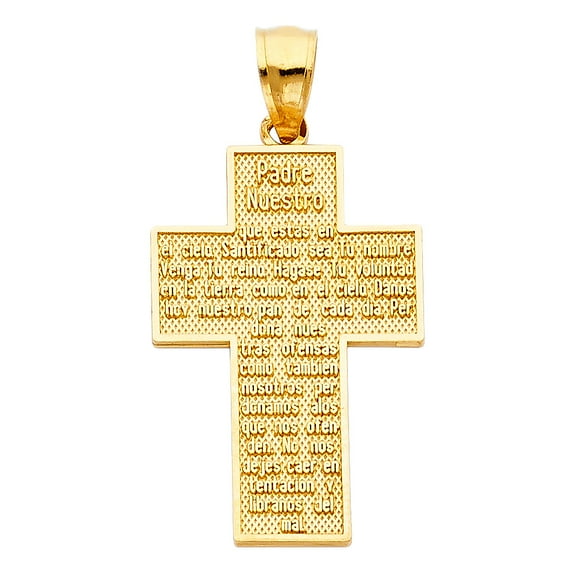14k Yellow Gold Religious Padre Nuestro Cross Charm Pendant (30mm x 20mm)