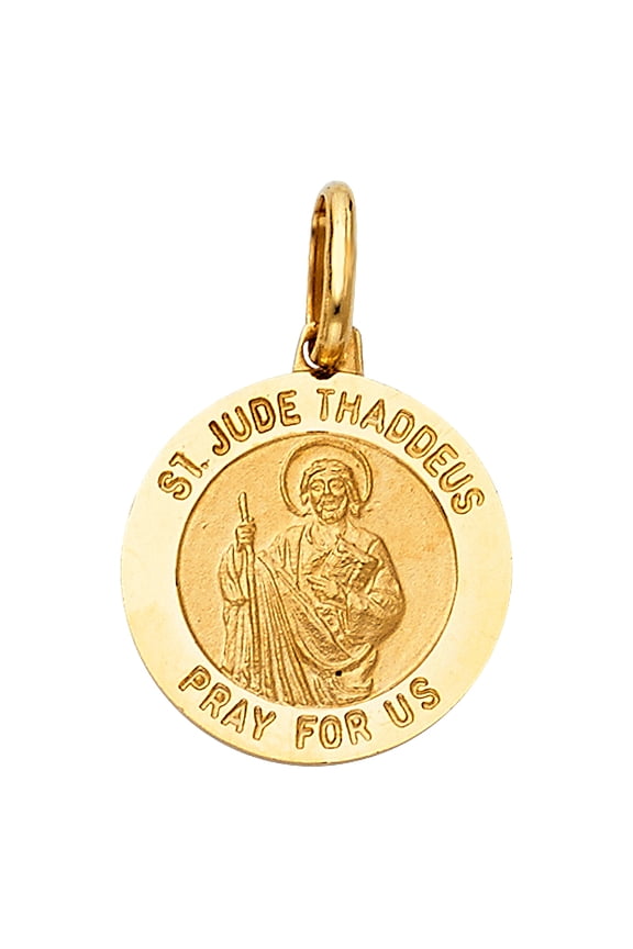 14k Yellow Gold Religious Saint Jude Thaddeus Pray For Us Round Medal (15mm)
