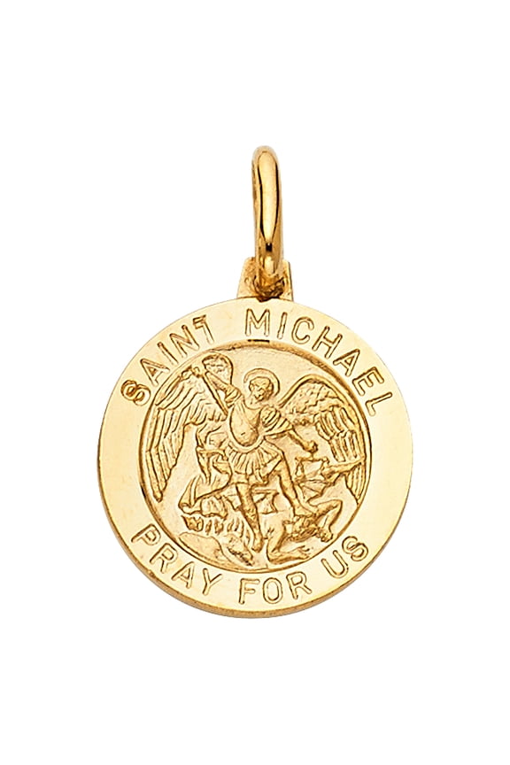 14k Yellow Gold Religious Saint Michael Charm Pendant (18mm x 15mm)