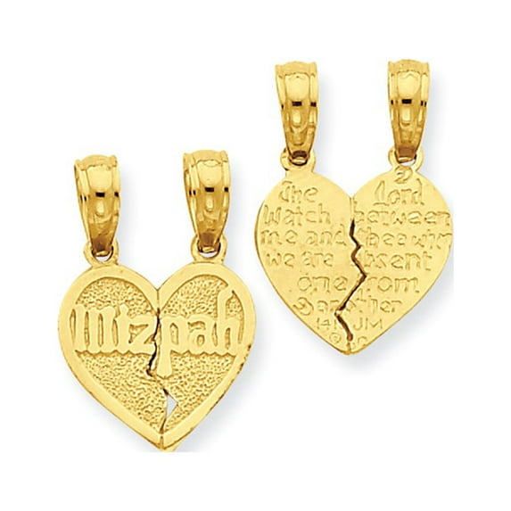 14k Yellow Gold Reversible Break apart Mizpah Heart Charm Pendant