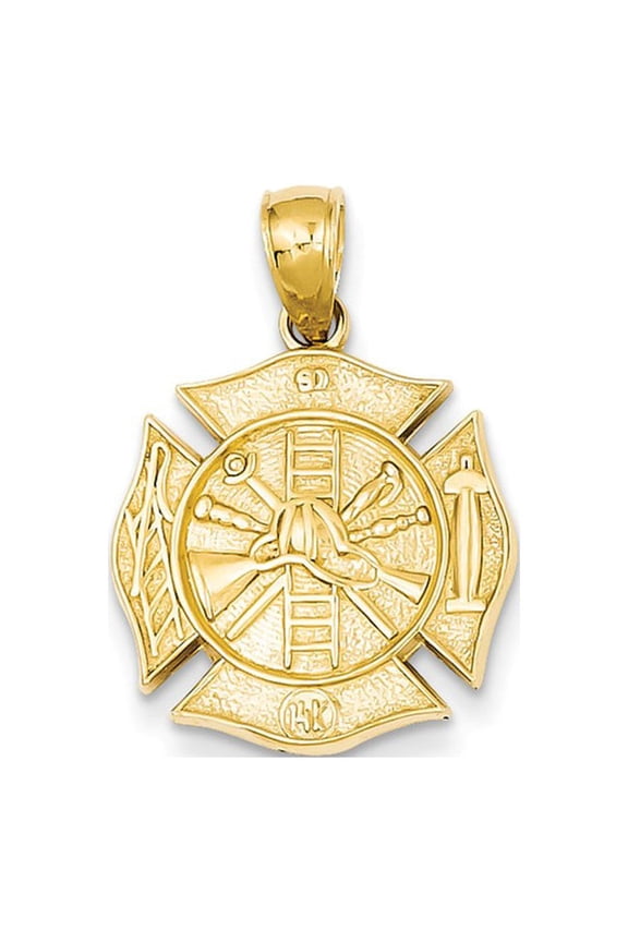 14k Yellow Gold Reversible Fire Department Shield Pendant
