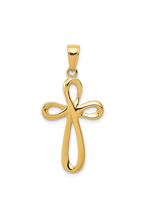 14k Yellow Gold Reversible Latin Cross Pendant Necklace for Men and Women Polished Modern Minimalist Design with Smooth Edge and Mirror Finish Spiritual Ankh Style Jewelry