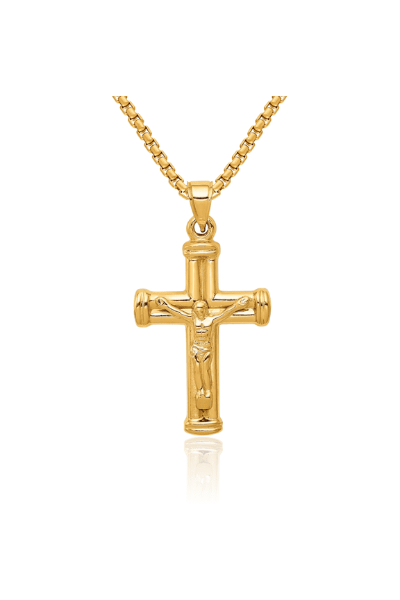 14K Solid Yellow Gold Reversible Lord Jesus Christ Crucifix Latin Mexican Holy Cross Necklace Religious Chain Pendant Charm