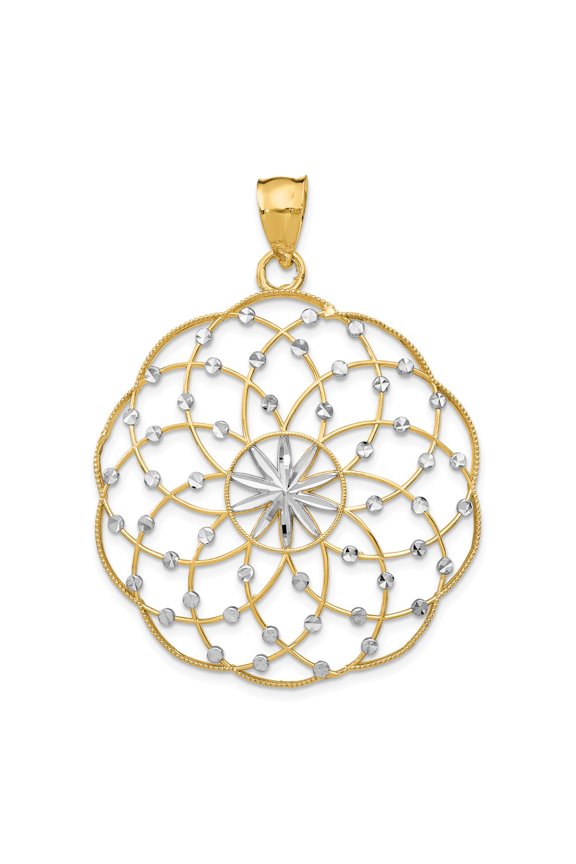 14k Yellow Gold Rhodium Diamond Cut Sphere Pendant Charm