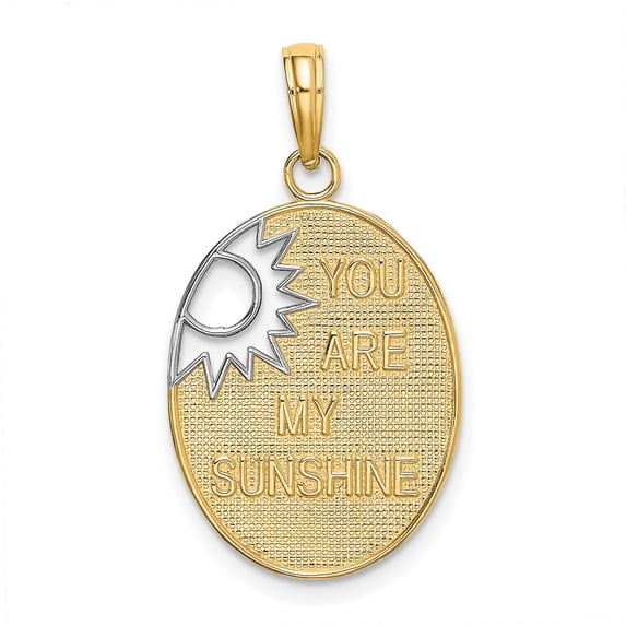 14k Yellow Gold and Rhodium Oval Sunburst Pendant for Women, Inspirational Two Tone Necklace Charm Symbolizing Love, Warmth, Positivity, Sentimental Jewelry