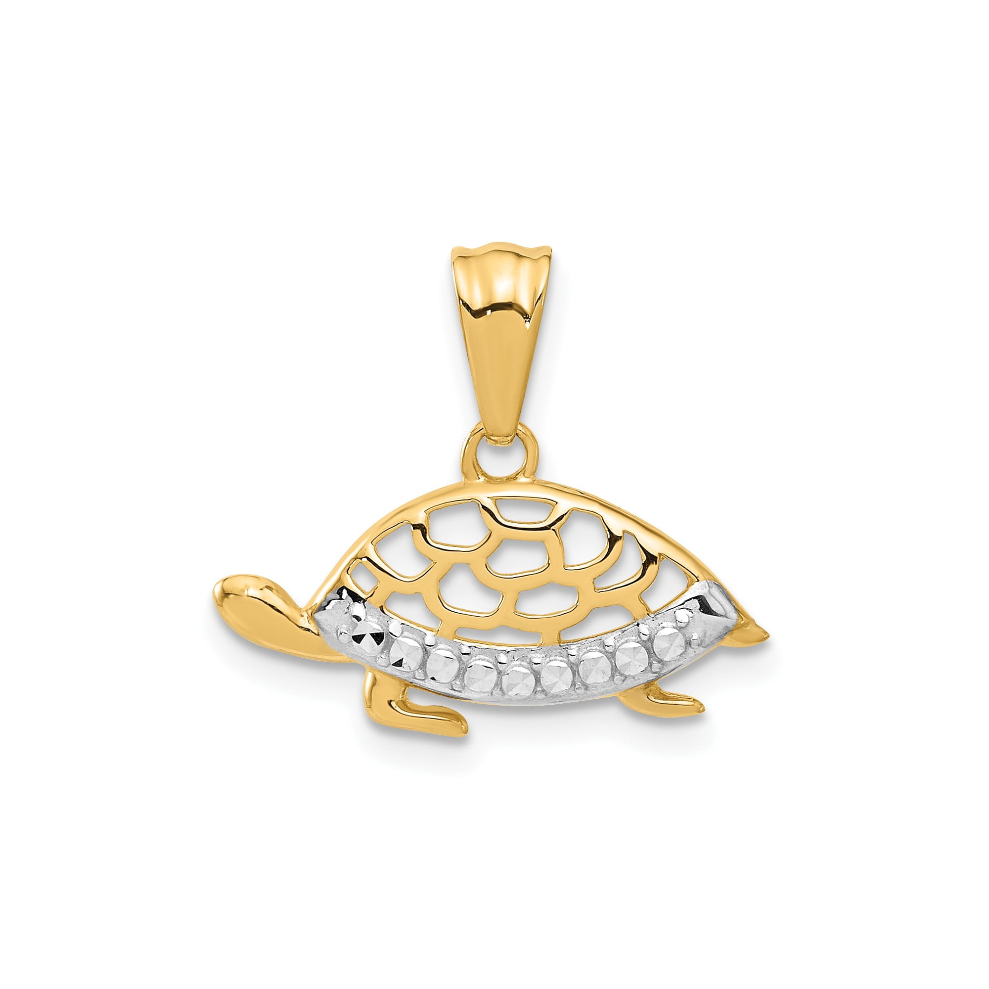 14k Yellow Gold and Rhodium Turtle Pendant for Women, Diamond Cut Ocean ...