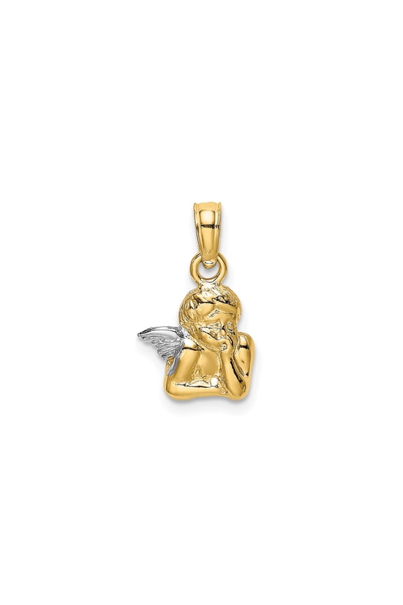 14k Two-Tone Gold Cherub Angel Pendant Charm, Religious Christian Jewelry