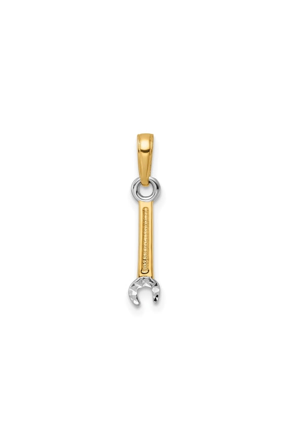 14k Yellow Gold and Rhodium Wrench Pendant for Men or Unisex, Realistic Spanner Symbolizing Craftsmanship, Mechanical Skill, Hard Work, Tool-Themed Occupational Jewelry