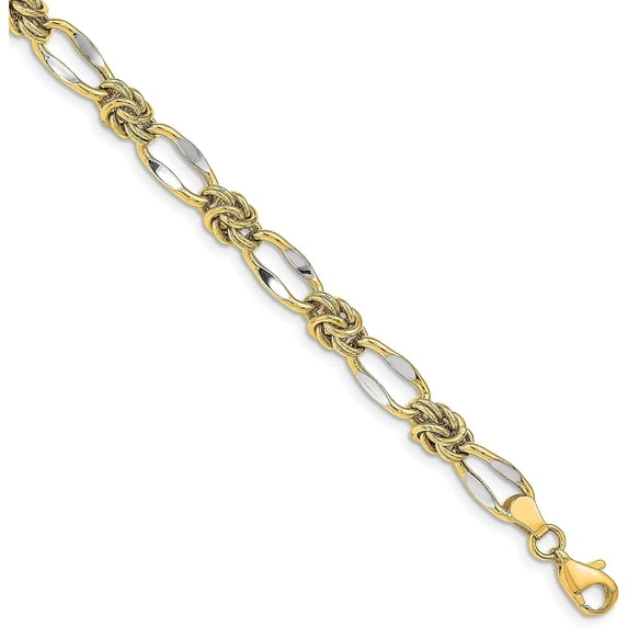 14k Yellow Gold Rhodium-plated Fancy Link Bracelet - 7.5"